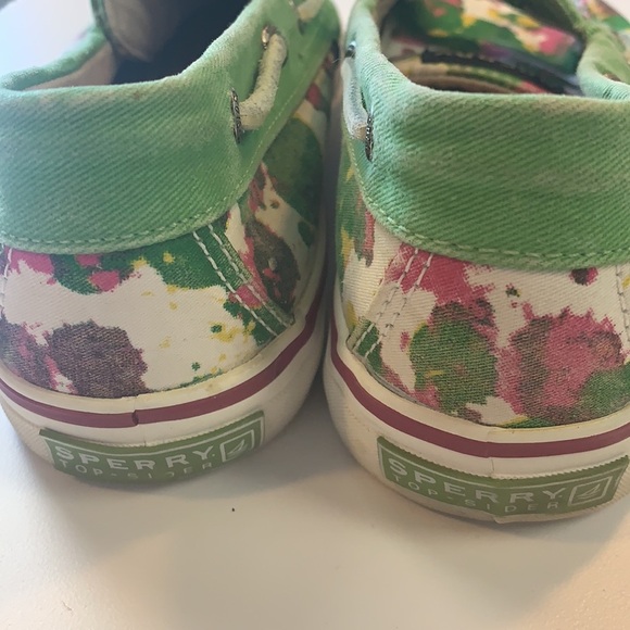 Sperry Top Sider pink green canvas sneakers SZ 7.5 - Picture 3 of 12